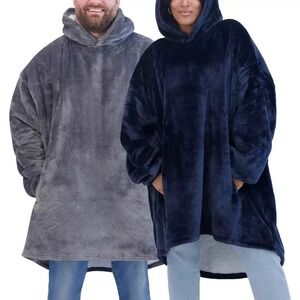 The Wayy Big Hoodie Unisex Fleece Lined OSFM Gray and Blue 2-pack